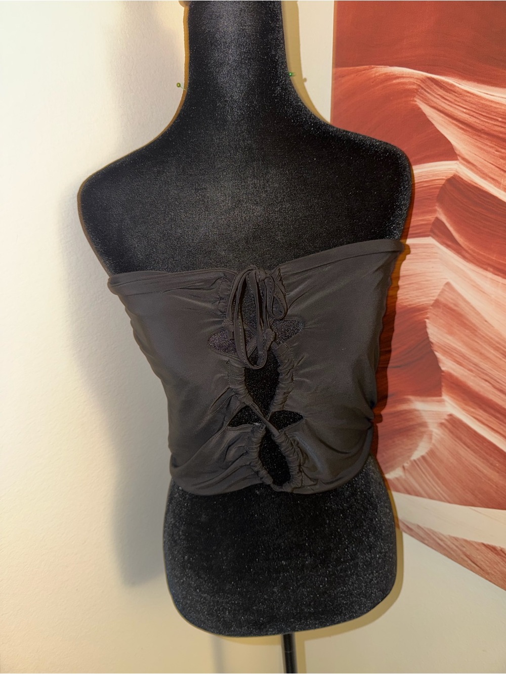 PrettyLittleThing Black Strapless Cutout Tie Front Tube Top